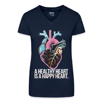 Herz mit bunter Anatomie und Liebesbotschaft - Bio Frauen T-Shirt mit V-Ausschnitt - Dunkelblau - Vorne