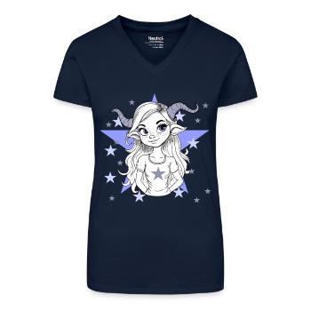 Signe du zodiaque Bélier Femme Fille - T-shirt bio col V Femme - bleu foncé - Devant