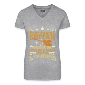 E-guitare grand-père - T-shirt bio col V Femme - noir - Devant
