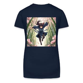 Bambusheldin im Kirschblütenpfad - Bio Frauen T-Shirt mit V-Ausschnitt - Dunkelblau - Hinten