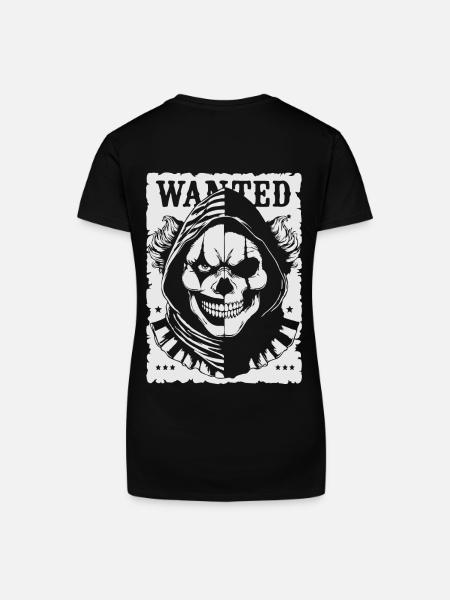 Wanted Skull Pullover Hoodie Poster - Organic Women's V-Neck T-Shirt - black