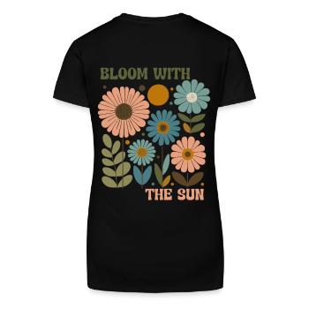 Boho Blumen Shirt – Bloom with the Sun Sommer - Bio Frauen T-Shirt mit V-Ausschnitt - Schwarz - Hinten