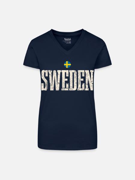 Schweden - Bio Frauen T-Shirt mit V-Ausschnitt - Dunkelblau