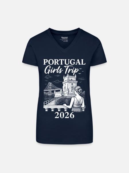 Portugal Mädelsreise 2026 - Bio Frauen T-Shirt mit V-Ausschnitt - Dunkelblau