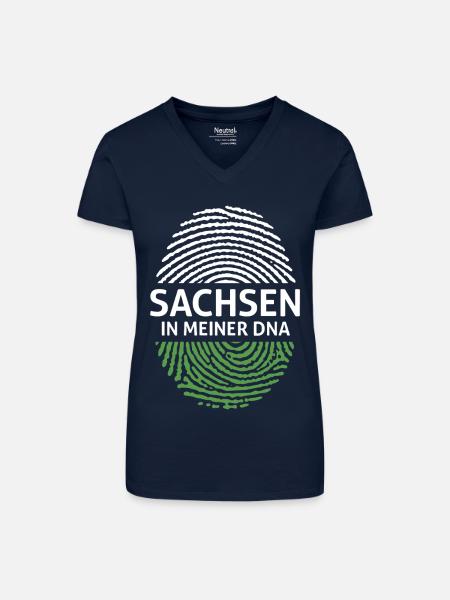 Sachsen DNA - Bio Frauen T-Shirt mit V-Ausschnitt - Dunkelblau