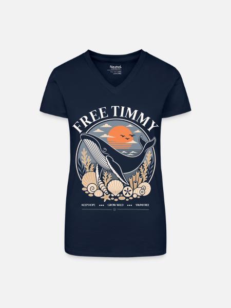 Buckelwal Timmy Hope Statement Merch - Bio Frauen T-Shirt mit V-Ausschnitt - Dunkelblau