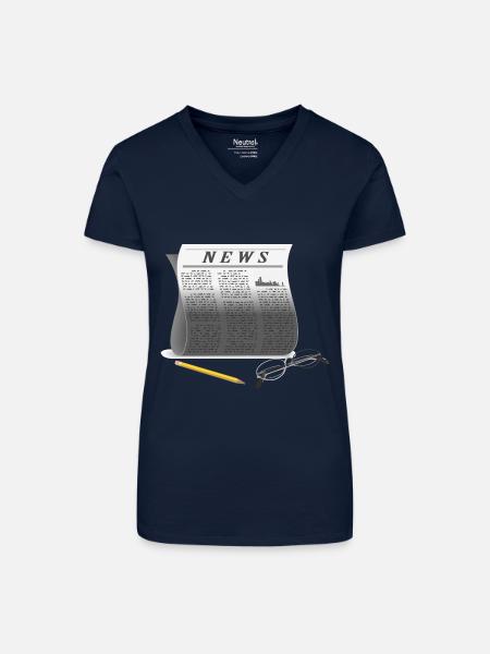 Zeitung - Bio Frauen T-Shirt mit V-Ausschnitt - Dunkelblau