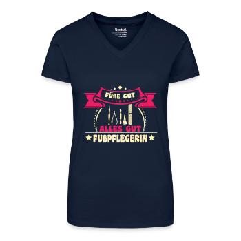 Fußpflege - Bio Frauen T-Shirt mit V-Ausschnitt - Dunkelblau - Vorne
