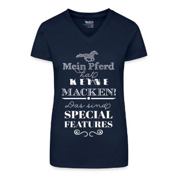 Mein Pferd hat Special Features - Bio Frauen T-Shirt mit V-Ausschnitt - Dunkelblau - Vorne