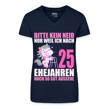 25 Jahre verheiratet lustig 25. Hochzeitstag - Bio Frauen T-Shirt mit V-Ausschnitt - Dunkelblau - Vorne