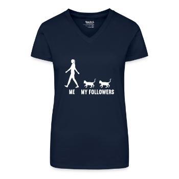 Ich und meine Follower Katze Mieze Kätzchen Katzen - Bio Frauen T-Shirt mit V-Ausschnitt - Dunkelblau - Vorne