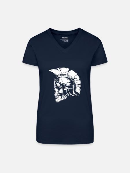 Spartaner Skull Gladiator - Bio Frauen T-Shirt mit V-Ausschnitt - Dunkelblau
