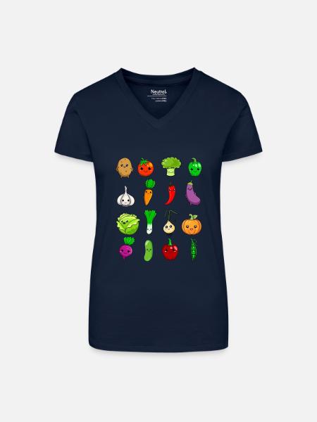 Kawaii Gemüse - Bio Frauen T-Shirt mit V-Ausschnitt - Dunkelblau