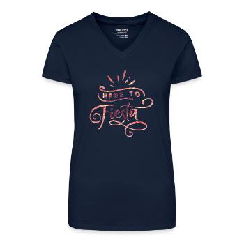 HERE TO FIESTA - Bio Frauen T-Shirt mit V-Ausschnitt - Dunkelblau - Vorne