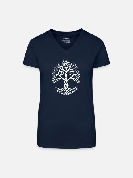 Yggdrasil, Baum des Lebens - Bio Frauen T-Shirt mit V-Ausschnitt - Dunkelblau