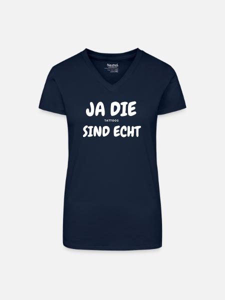 TATTOOS Sind echt - Bio Frauen T-Shirt mit V-Ausschnitt - Dunkelblau