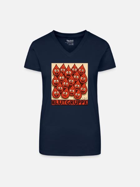Blutgruppe by Rico Beck - Bio Frauen T-Shirt mit V-Ausschnitt - Dunkelblau