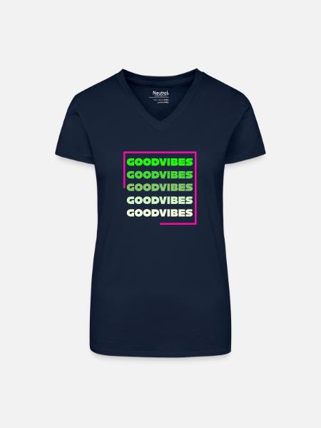 Gute Stimmung - Bio Frauen T-Shirt mit V-Ausschnitt - Dunkelblau