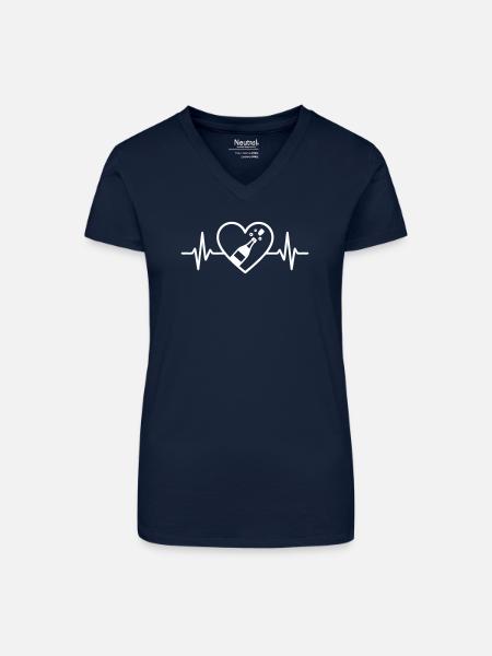 Flasche Sekt Herz festlicher Aperitif - Bio Frauen T-Shirt mit V-Ausschnitt - Dunkelblau