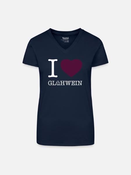 I love Glühwein - Bio Frauen T-Shirt mit V-Ausschnitt - Dunkelblau