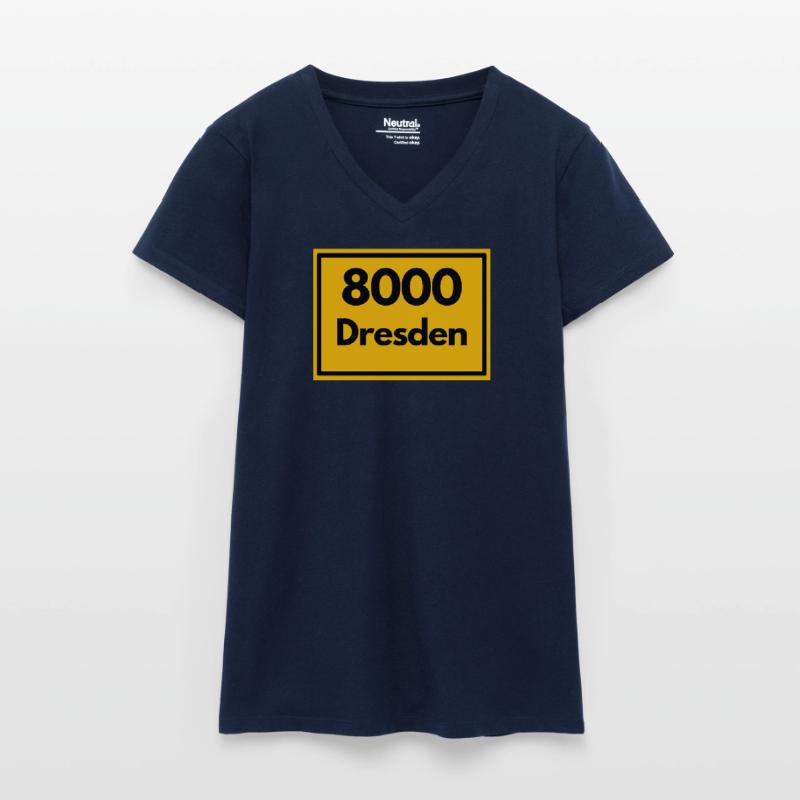 OLD POSTCODE POSTCODE RETRO 8000 DRESDEN ELBE Organic Women's V-Neck T-Shirt