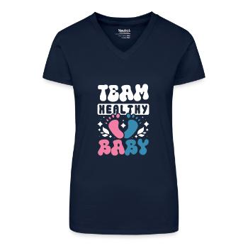 Team healthy baby - Bio Frauen T-Shirt mit V-Ausschnitt - Dunkelblau - Vorne