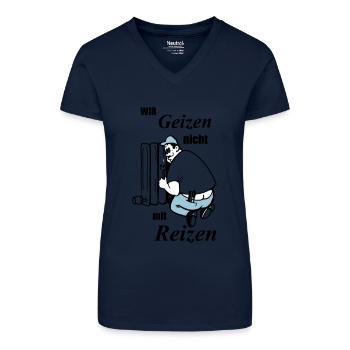 Wir geizen nicht mit Reizen - Bio Frauen T-Shirt mit V-Ausschnitt - Dunkelblau - Vorne