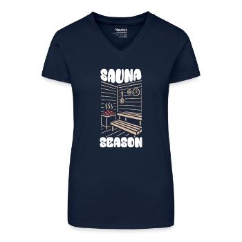 Sauna Season - Saunieren - Spruch - Bio Frauen T-Shirt mit V-Ausschnitt - Dunkelblau - Vorne