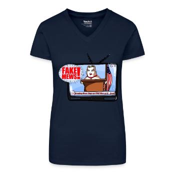 Fake mews - Bio Frauen T-Shirt mit V-Ausschnitt - Dunkelblau - Vorne