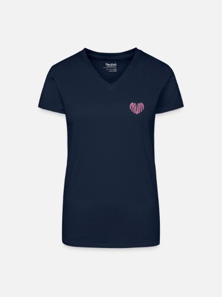 Mum Herz rosa bestickt - Bio Frauen T-Shirt mit V-Ausschnitt - Dunkelblau
