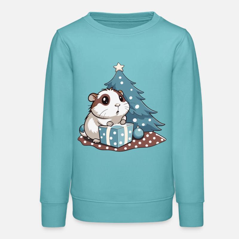 Un cochon d’Inde mignon déballe un cadeau - Sweat ado bio Stanley/Stella - turquoise pastel