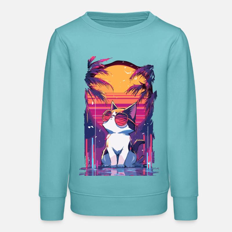 Chats Néon Coucher de soleil - Sweat ado bio Stanley/Stella - turquoise pastel