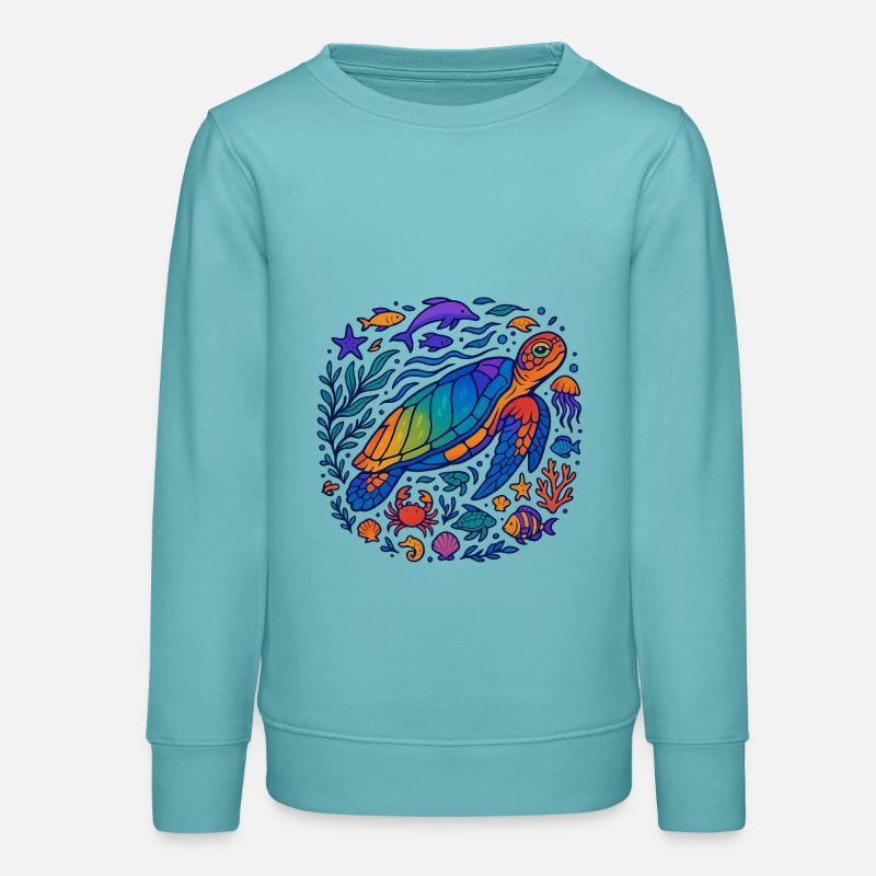 Colorful Sea Creatures – Turtle & Ocean - Teens Organic Sweatshirt by Stanley/Stella - pastel turquoise