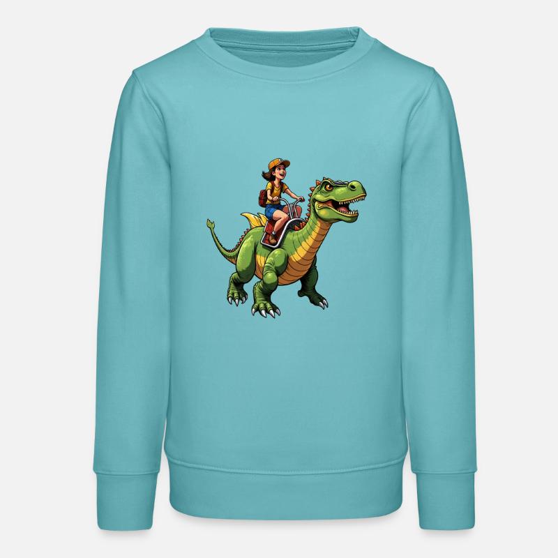 Fille chevauchant un dinosaure - Sweat ado bio Stanley/Stella - turquoise pastel