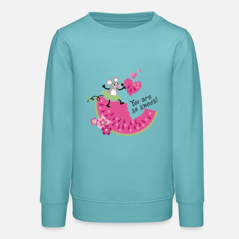 Cute Mouse with Melon - Teens Organic Sweatshirt by Stanley/Stella - pastel turquoise