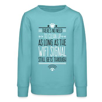 WLAN - Vous n’avez à nettoyer que lorsque le WLAN... - Sweat ado bio Stanley/Stella - turquoise pastel - Devant - AI Model Teenager Male light (155cm)