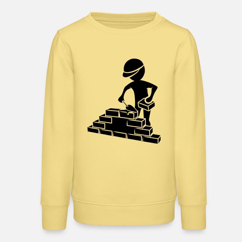 Construction workers with mason trowel, mortar and wall - Teens Organic Sweatshirt by Stanley/Stella - viva yellow