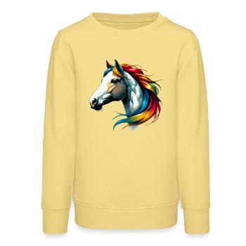 Pferd - Teenager Organic Sweatshirt Mini Changer von Stanley/Stella - Gelb Viva  - Vorne - AI Model Teenager Male dark (155cm)