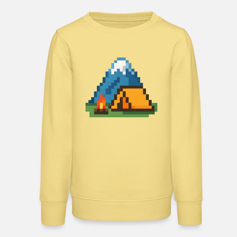 Feu de camp Pixel à la tente de montagne - Sweat ado bio Stanley/Stella - jaune viva 