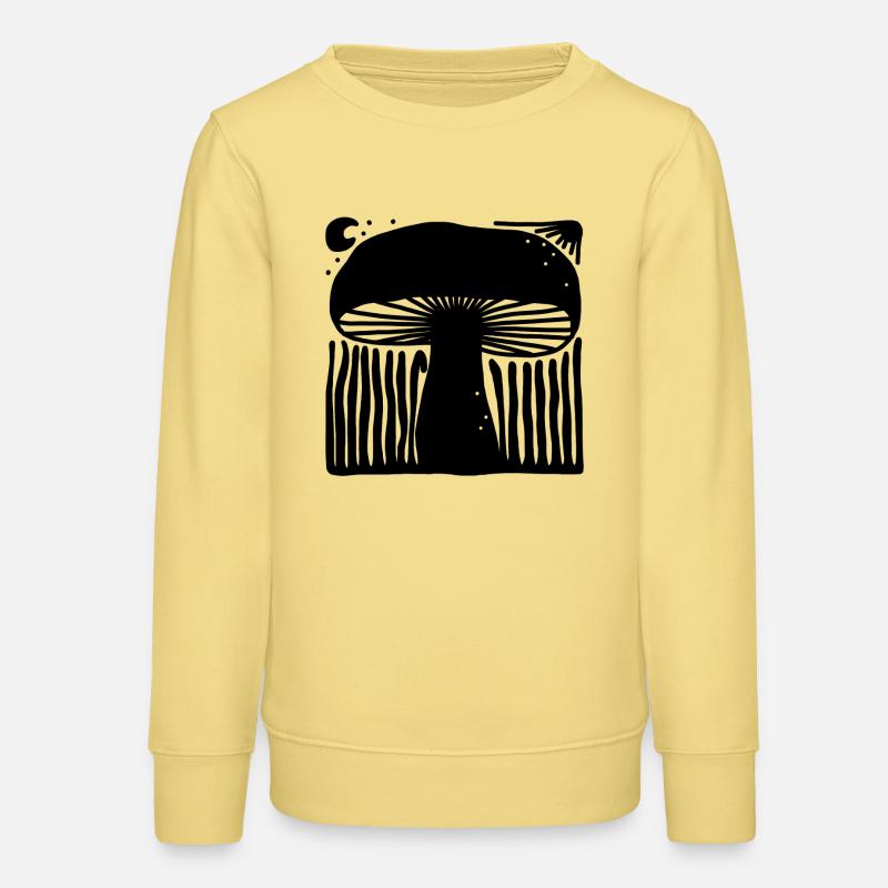 Illustration mystique de linogravure céleste en forme de champignon - Sweat ado bio Stanley/Stella - jaune viva 