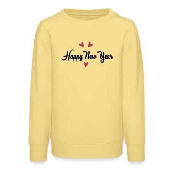 HAPPY NEW YEAR - Sweat ado bio Stanley/Stella - jaune viva  - Devant - AI Model Teenager Male dark (155cm)