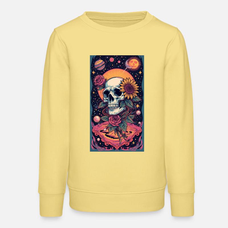 Crâne et Fleur de l’Espace - Sweat ado bio Stanley/Stella - jaune viva