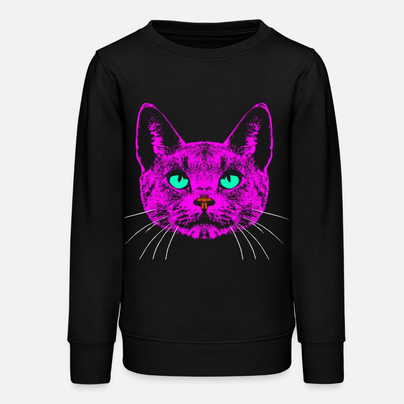 Cat / Head / Pink - Teens Organic Sweatshirt by Stanley/Stella - black
