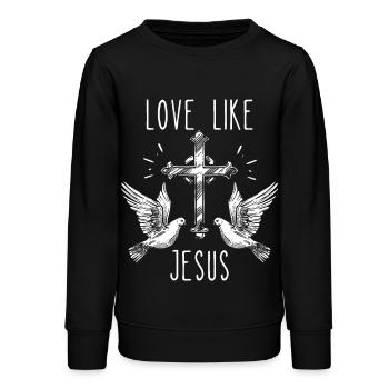 Jesus Christus Kreuz, Friedenstauben, Spruch - Teenager Organic Sweatshirt Mini Changer von Stanley/Stella - Schwarz - Vorne - AI Model Teenager Male light (155cm)