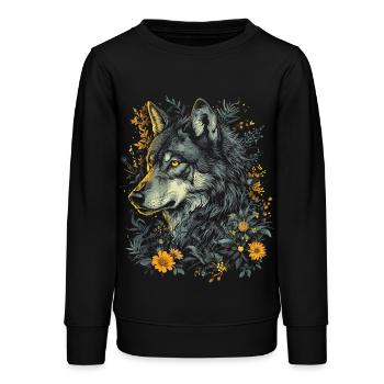 Wolf Wolfskopf Blumen Pflanzen Natur Wildnis Kunst - Teenager Organic Sweatshirt Mini Changer von Stanley/Stella - Schwarz - Vorne - AI Model Teenager Male light (155cm)