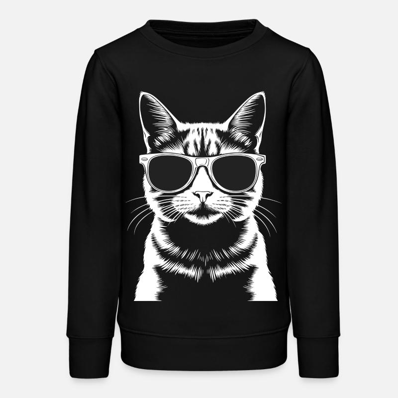 Cat with glasses - Teens Organic Sweatshirt by Stanley/Stella - black