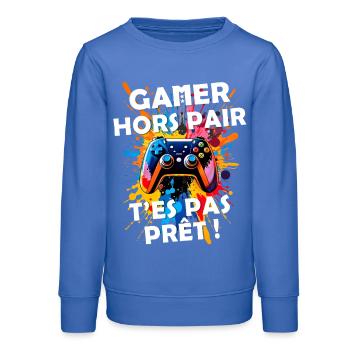 Gamer passionné de jeux vidéo console geek gaming - Sweat ado bio Stanley/Stella - carolina blue - Devant - AI Model Teenager Male dark (155cm)