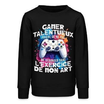 Gamer talentueux ado accro aux jeux vidéo console - Sweat ado bio Stanley/Stella - noir - Devant - AI Model Teenager Male light (155cm)