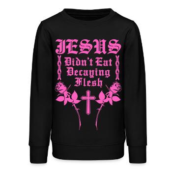 Jesus didn't eat decaying flesh - Teens Organic Sweatshirt by Stanley/Stella - black - Front - AI Model Teenager Male light (155cm)