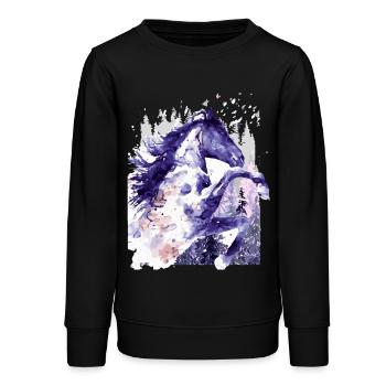 Reiten - Reiter - Reitschule - Pferd - Aquarell - Teenager Organic Sweatshirt Mini Changer von Stanley/Stella - Schwarz - Vorne - AI Model Teenager Male light (155cm)